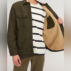 EVERLANE The ReNew Fleece-Lined Heavyweight Overshirt Olive Green size M